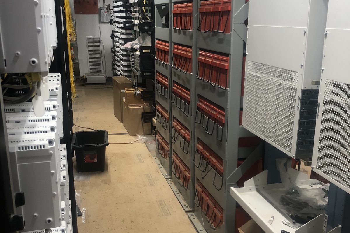 CommScope DAS headend and fiber distribution rack in a university main distribution frame